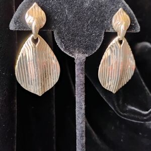 Sterling Silver Textured Leaf Drop Earrings